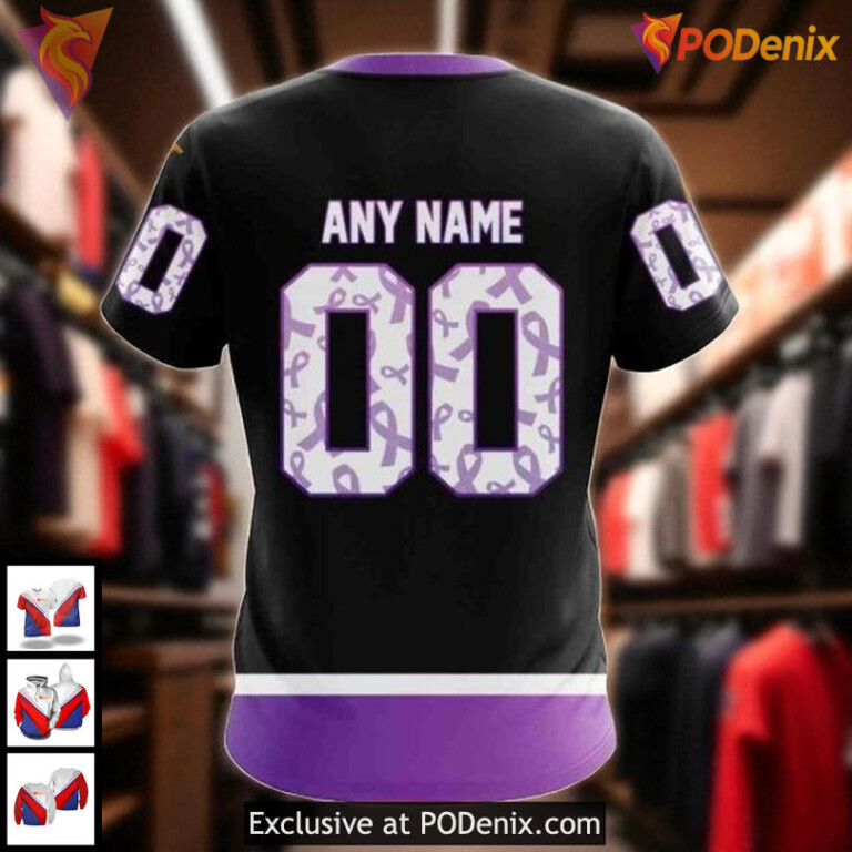 Womens Blackhawks Personalized Hoodie, Custom Cancer Awareness NHL 3D Design - 3
