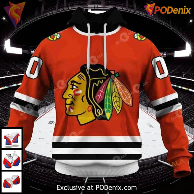 Womens Blackhawks Personalized Hoodie Custom Retro NHL Chicago Blackhawks 3D