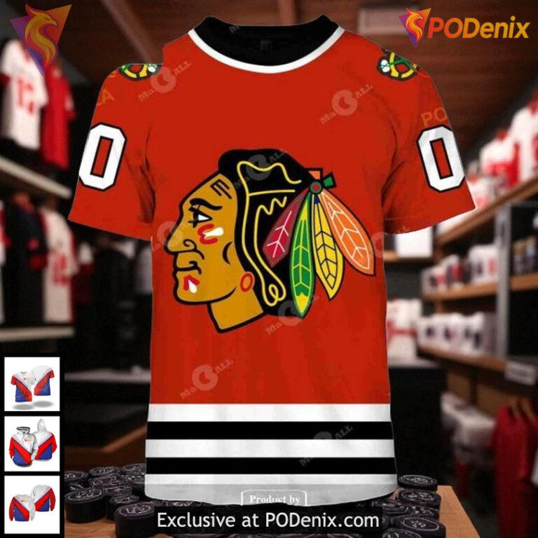 Womens Blackhawks Personalized Hoodie Custom Retro NHL Chicago Blackhawks 3D - 1