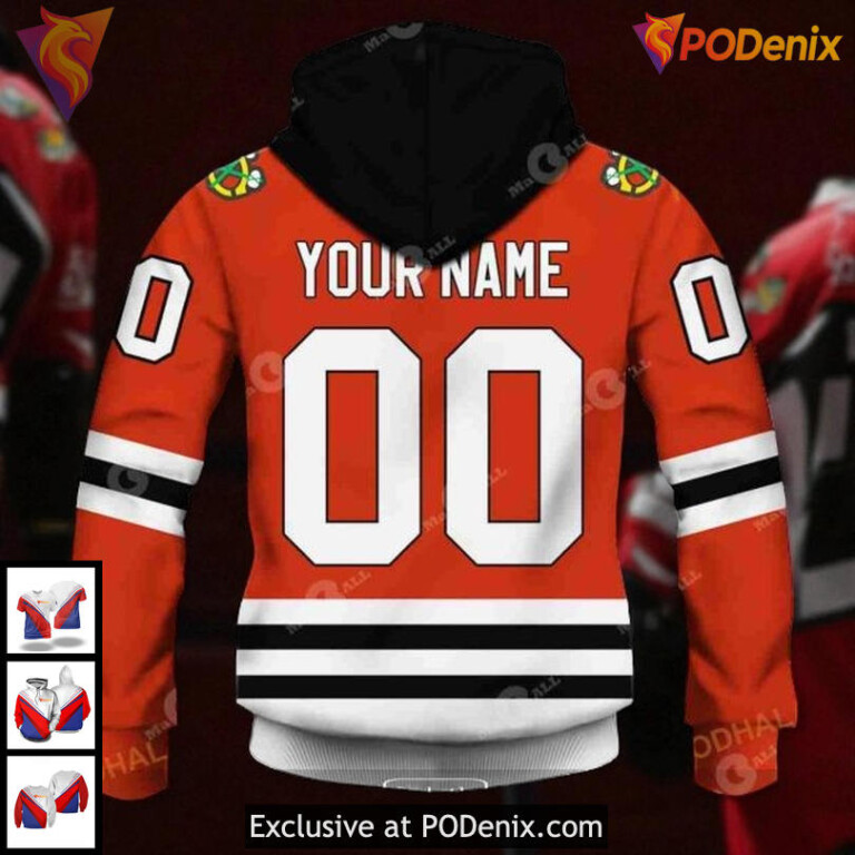 Womens Blackhawks Personalized Hoodie Custom Retro NHL Chicago Blackhawks 3D - 2
