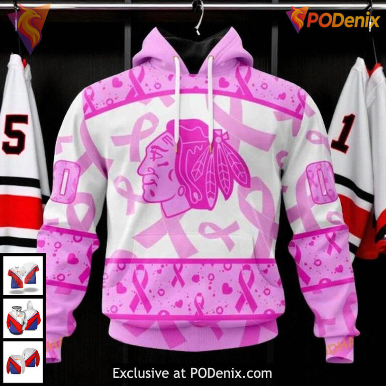 Womens Blackhawks Personalized Hoodie Pink October Fight Cancer NHL 3D