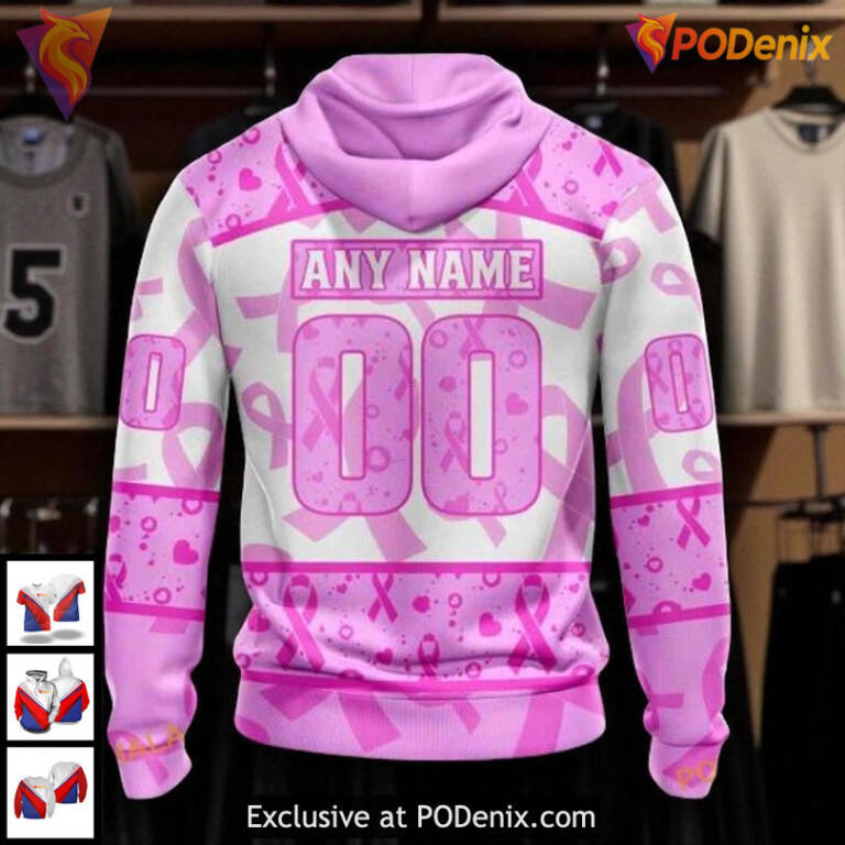 Womens Blackhawks Personalized Hoodie Pink October Fight Cancer NHL 3D - 1