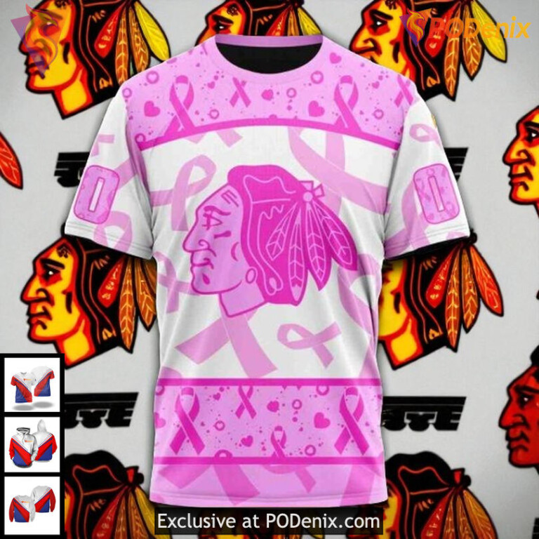 Womens Blackhawks Personalized Hoodie Pink October Fight Cancer NHL 3D - 2