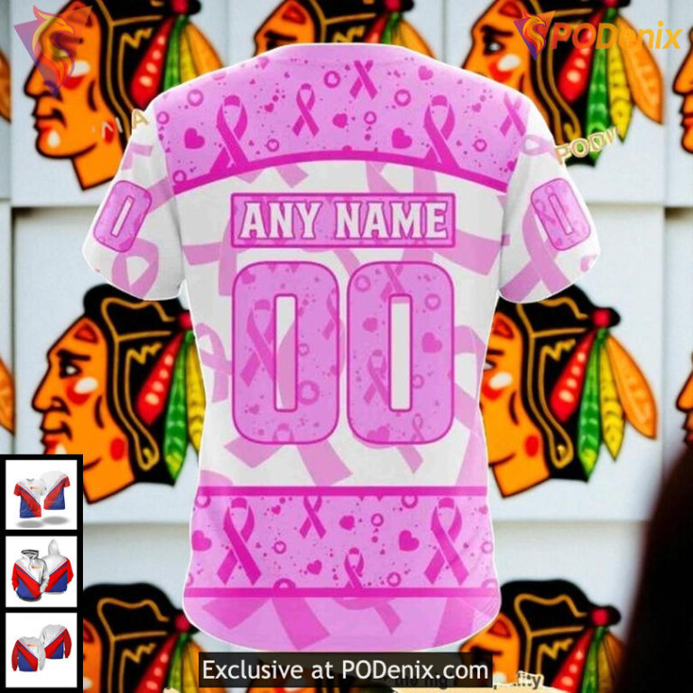 Womens Blackhawks Personalized Hoodie Pink October Fight Cancer NHL 3D - 3