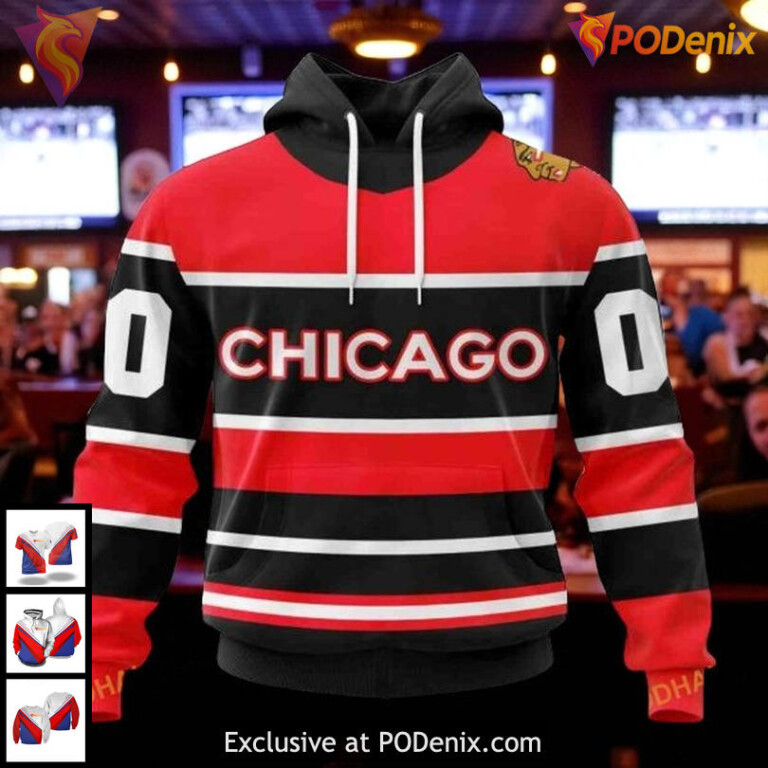 Womens Blackhawks Personalized Hoodie Retro NHL Chicago Blackhawks 3D