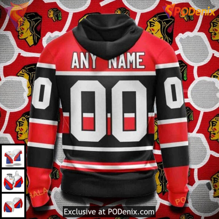 Womens Blackhawks Personalized Hoodie Retro NHL Chicago Blackhawks 3D - 1