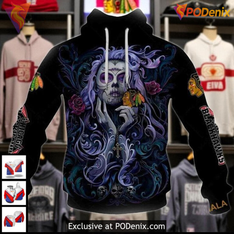 Womens Blackhawks Personalized Hoodie Tattoo Girl Artwork 2025 NHL 3D