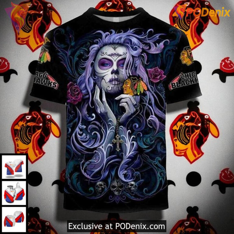 Womens Blackhawks Personalized Hoodie Tattoo Girl Artwork 2025 NHL 3D - 1