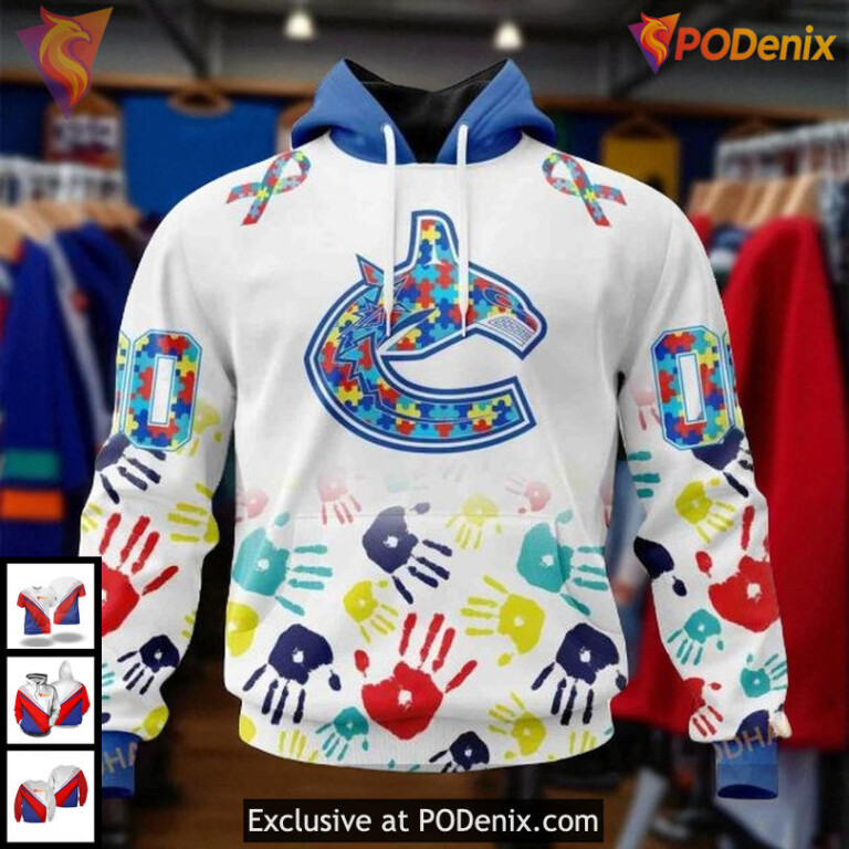 Womens Canucks Personalized Hoodie Autism Awareness NHL 3D Hoodie All Over Print
