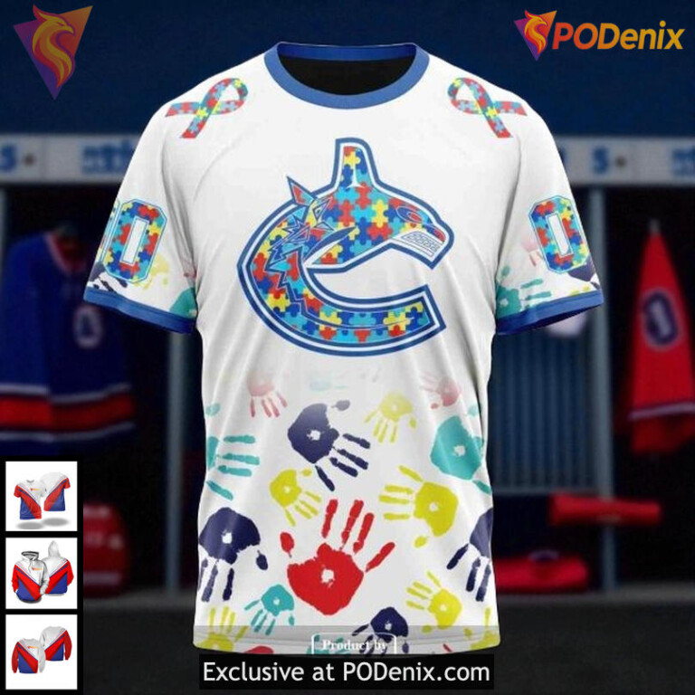 Womens Canucks Personalized Hoodie Autism Awareness NHL 3D Hoodie All Over Print - 2