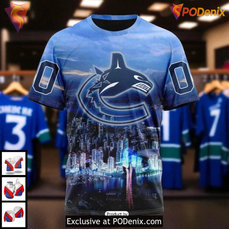 Womens Canucks Personalized Hoodie, NHL Vancouver Skyline 3D Design City Pride - 2