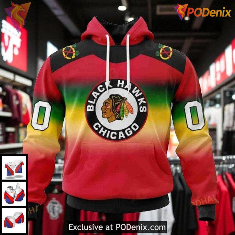 Youth Chicago Blackhawks Hoodie 3D Custom Retro Gradient Style NHL Design