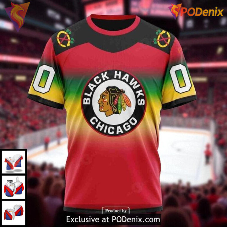 Youth Chicago Blackhawks Hoodie 3D Custom Retro Gradient Style NHL Design - 2