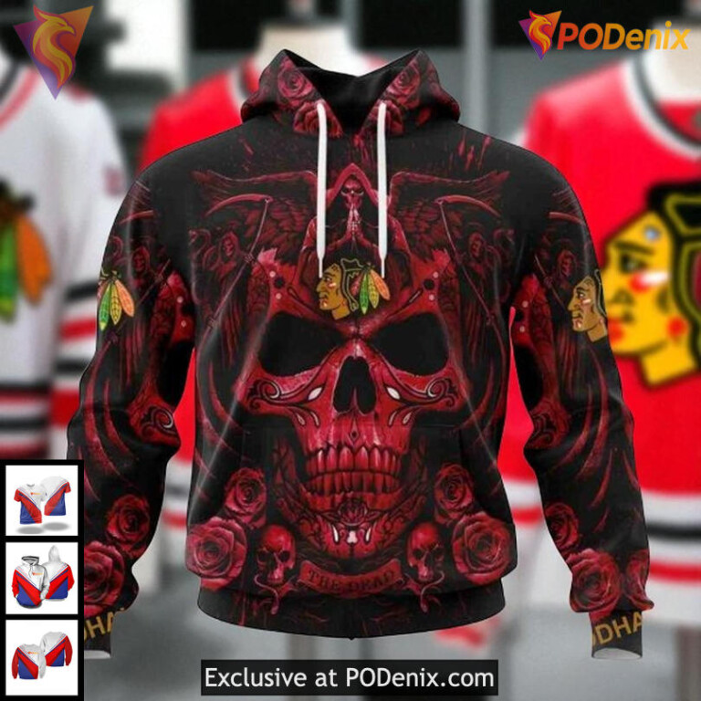 Youth Chicago Blackhawks Hoodie 3D Custom Skull Art Limited Edition NHL