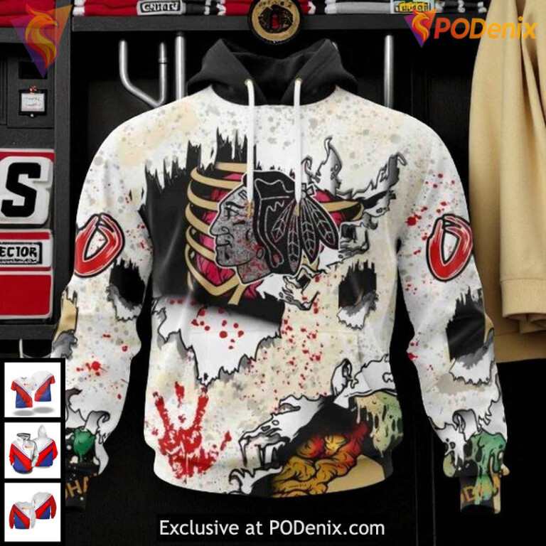 Youth Chicago Blackhawks Hoodie 3D Custom Zombie Halloween Limited Edition