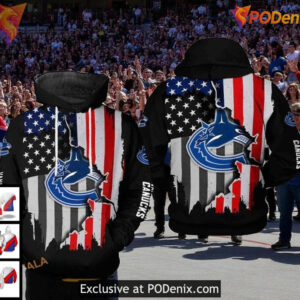 Youth Vancouver Canucks Hoodie 3D Custom, NHL US Flag All Over Print Design