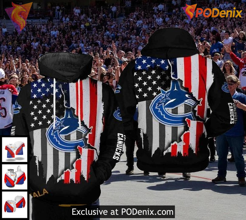 Youth Vancouver Canucks Hoodie 3D Custom, NHL US Flag All Over Print Design