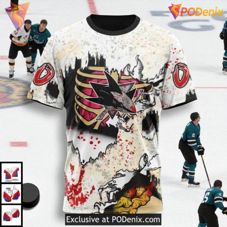 Zombie Halloween Scary Edition Custom Personalized San Jose Sharks Hoodie 3D - 2