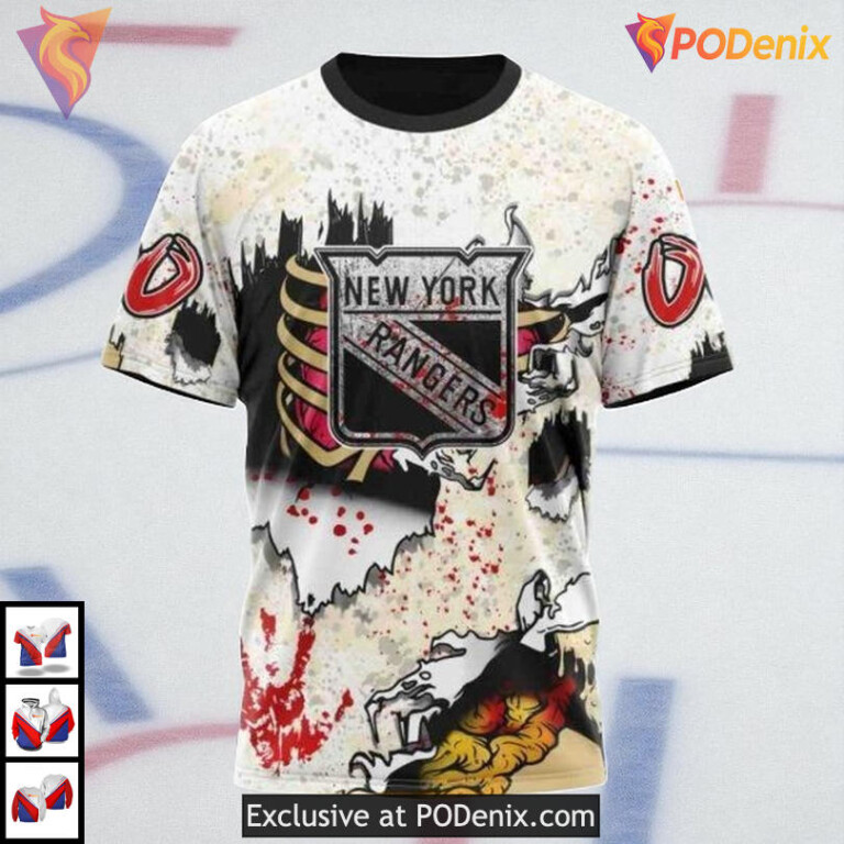 Zombie Halloween Spooky Edition Custom New York Rangers Kids Hoodie 3D - 2