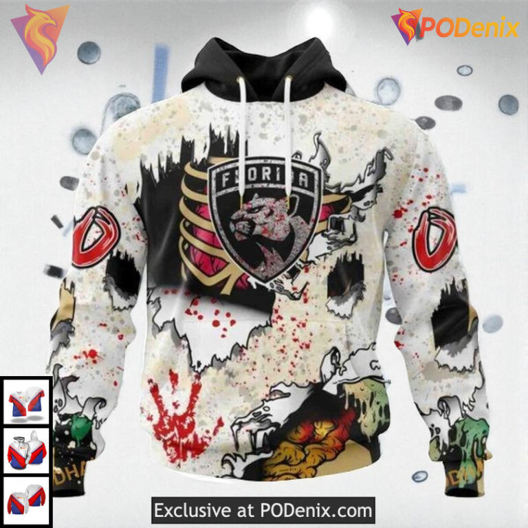 Zombie Style Halloween Edition Custom Florida Panthers 3D Hoodie NHL Apparel