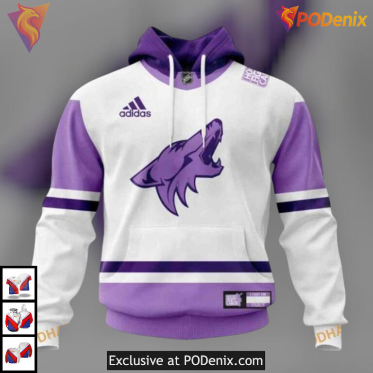 2025 Hockey Fight Cancer Tribute Arizona Coyotes Hoodie Personalized Apparel