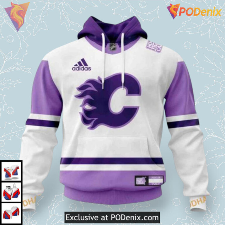 2025 Hockey Fights Cancer Personalized Calgary Flames Youth Hoodie 3D