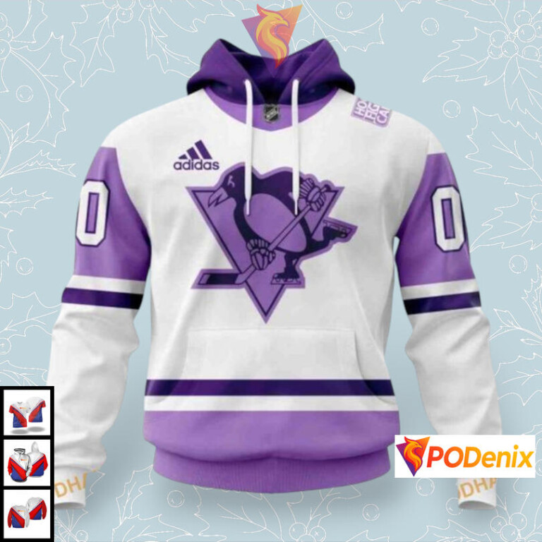 2025 Hockey Fights Cancer Tribute Custom Pittsburgh Penguins All Over Print Hoodie