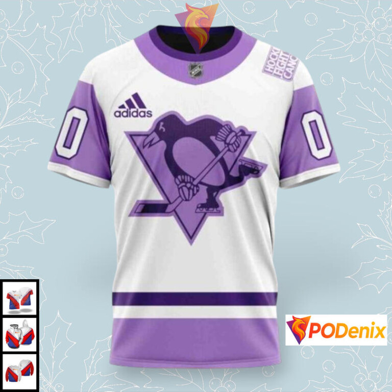 2025 Hockey Fights Cancer Tribute Custom Pittsburgh Penguins All Over Print Hoodie - 2