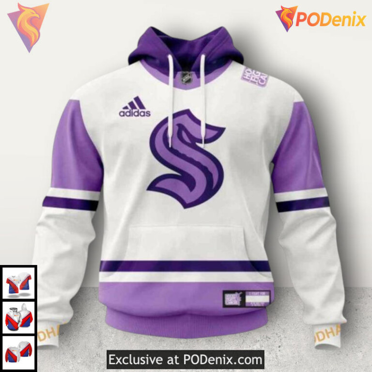 2025 Hockey Fights Cancer Tribute NHL Seattle Kraken 3D Hoodie Design