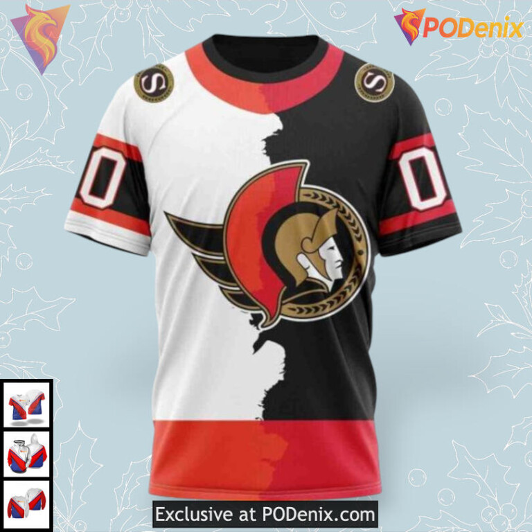 2025 Home Mix Away Jersey NHL Ottawa Senators All Over Print Hoodie - 2
