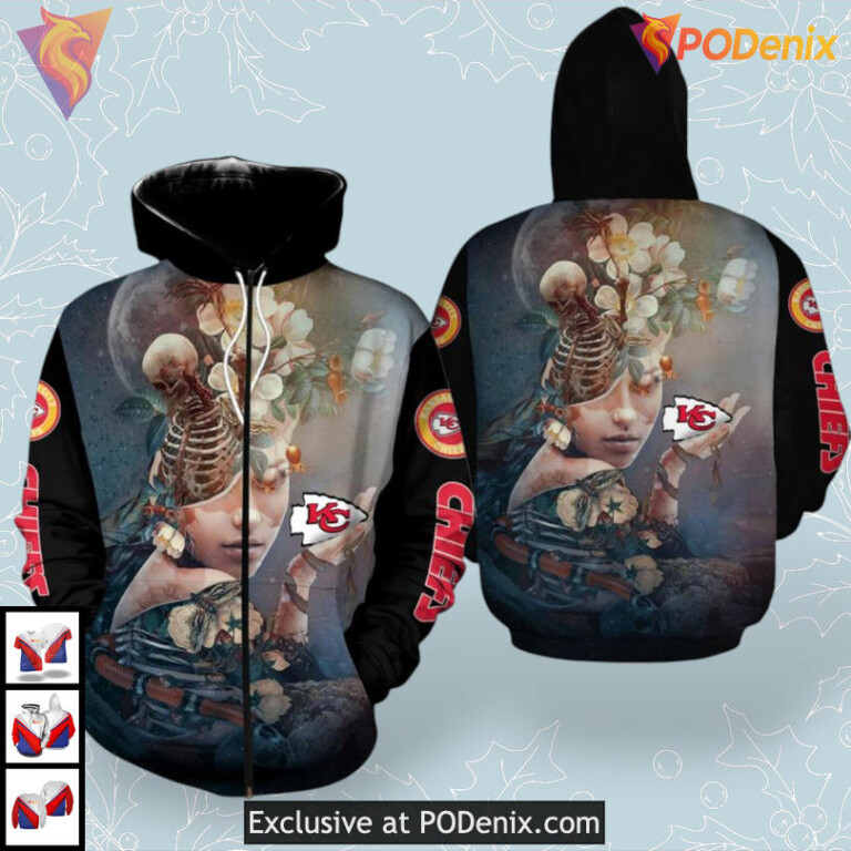 3D Skull Art NFL Kansas City Chiefs Christmas Hoodie Limited Edition S-5XL - 2
