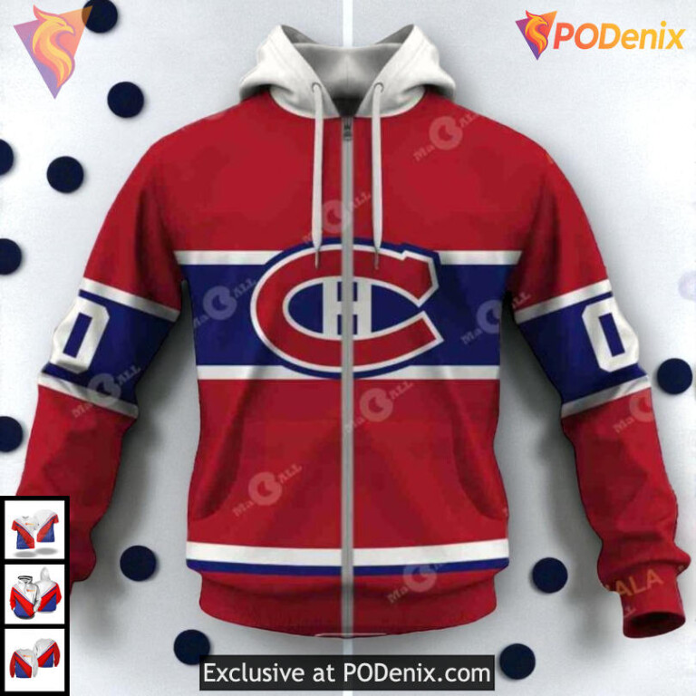 60s 70s Throwback Vintage Home Design NHL Montreal Canadiens Zip Up Hoodie 3D - 2