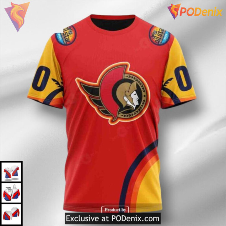 All Star Sunset Concept NHL Ottawa Senators Zip Up Hoodie 3D - 2