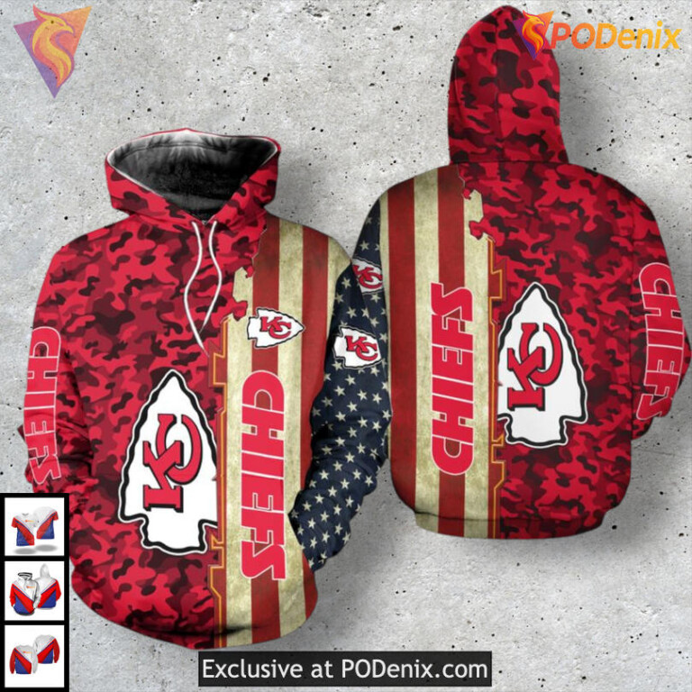 American Flag Pattern Custom 3D Vintage Kansas City Chiefs Hoodie Fan Collection