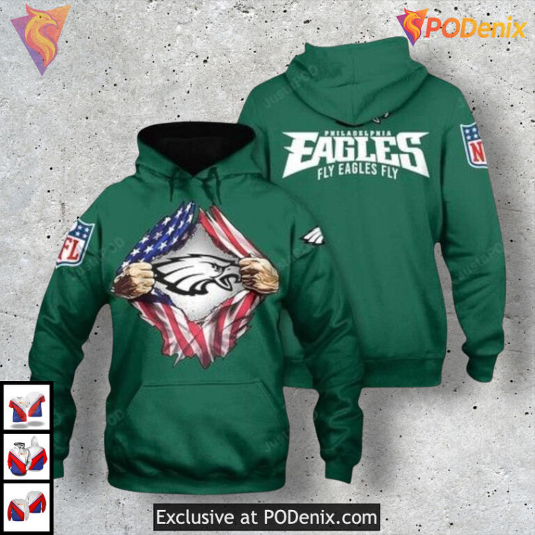 American Flag Tribute Philadelphia Eagles Retro Hoodie 3D Zip Up Fan Gear