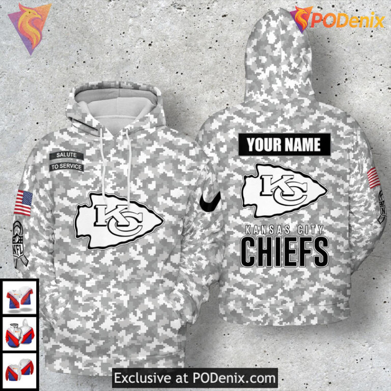 Arctic Camo Salute To Service Kc Chiefs Youth Hoodie Military Appreciation 3D