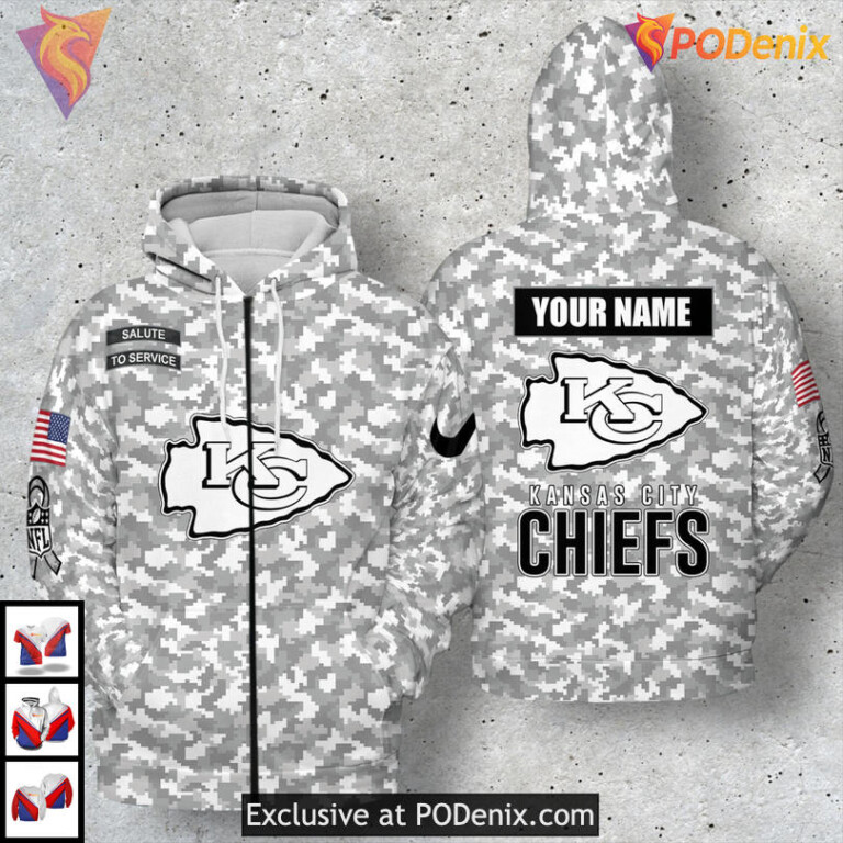 Arctic Camo Salute To Service Kc Chiefs Youth Hoodie Military Appreciation 3D - 1