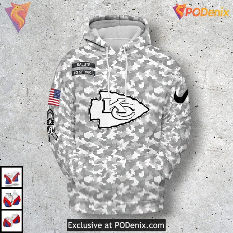 Arctic Camo Salute To Service Kc Chiefs Youth Hoodie Military Appreciation 3D - 2
