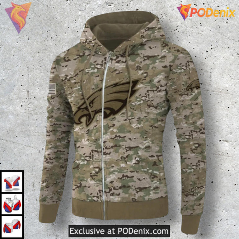 Army Graphic Football Theme Philadelphia Eagles Vintage Hoodie Pullover Apparel - 2