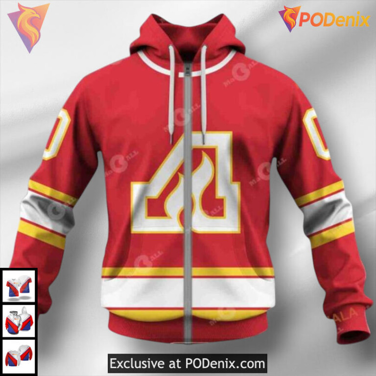 ATLANTA Flames 70s Vintage Home Calgary Flames Zip Up Hoodie 3D NHL Classic - 2