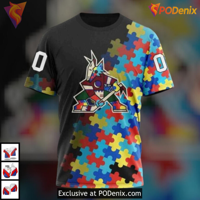Autism Awareness Black Edition Arizona Coyotes Sweatshirt Hoodie Custom Design - 2