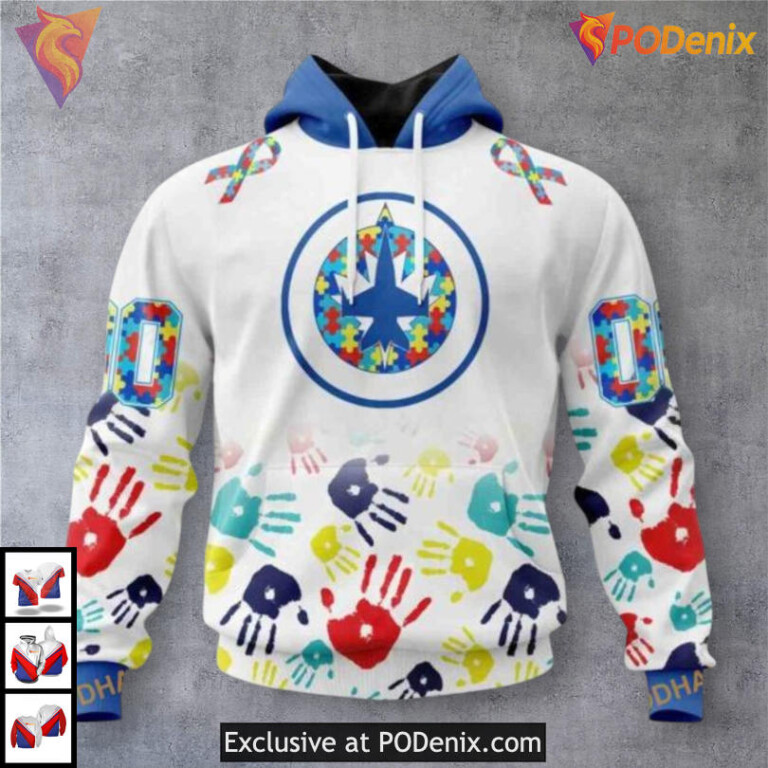 Name and Number Autism Design Winnipeg Jets Holiday Hoodie Custom 3D Apparel