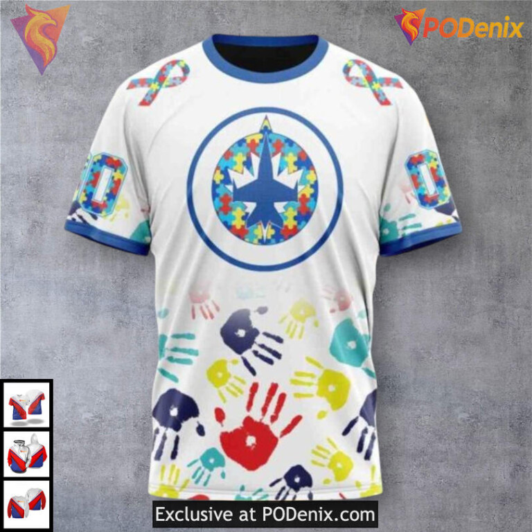 Name and Number Autism Design Winnipeg Jets Holiday Hoodie Custom 3D Apparel - 2