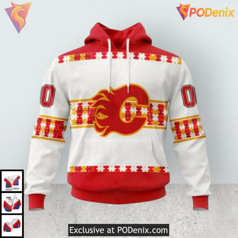 Autism Awareness Custom Name and Number Calgary Flames Hoodie 3D