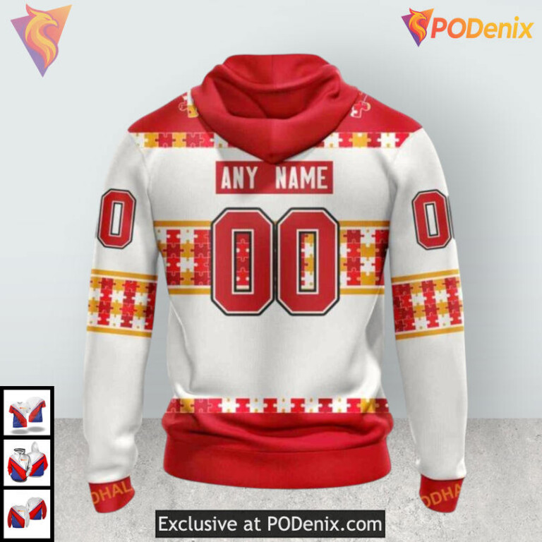Autism Awareness Custom Name and Number Calgary Flames Hoodie 3D - 1