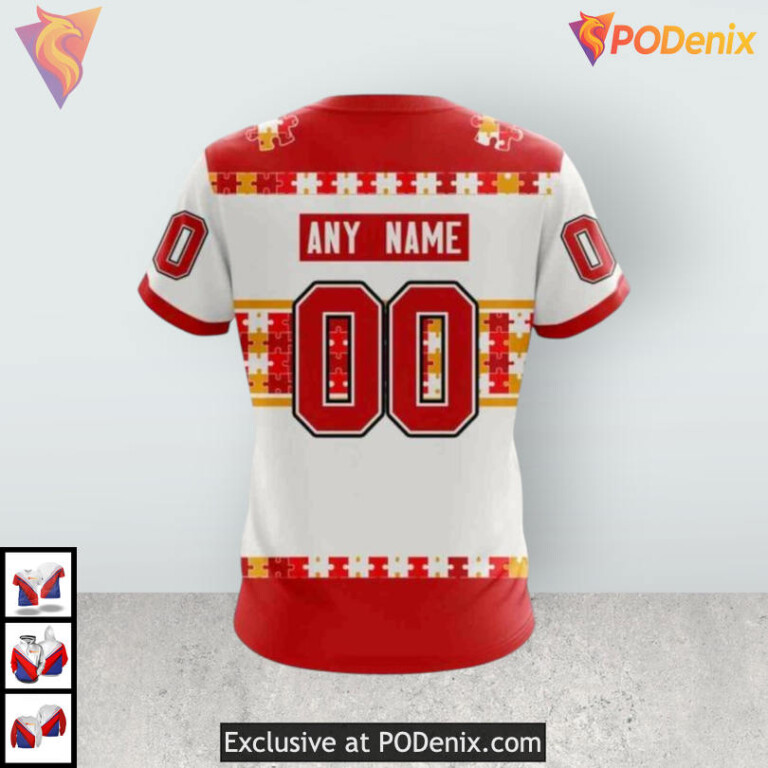 Autism Awareness Custom Name and Number Calgary Flames Hoodie 3D - 3