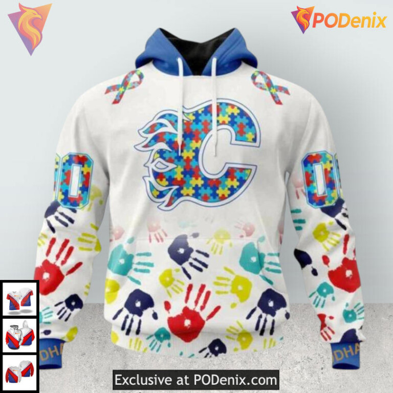 Autism Awareness Design Custom Calgary Flames Winter Hoodie for Supporters