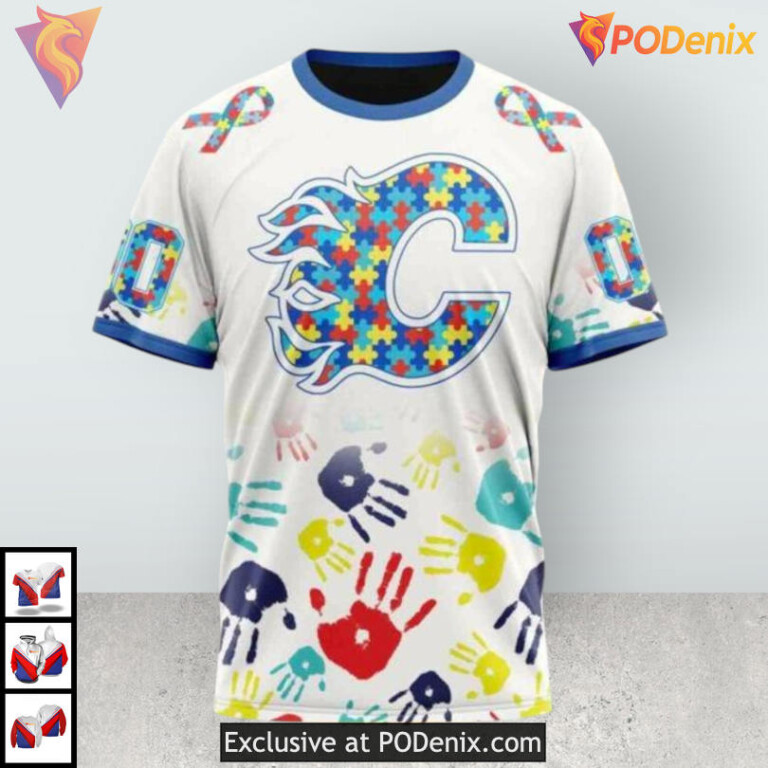 Autism Awareness Design Custom Calgary Flames Winter Hoodie for Supporters - 2