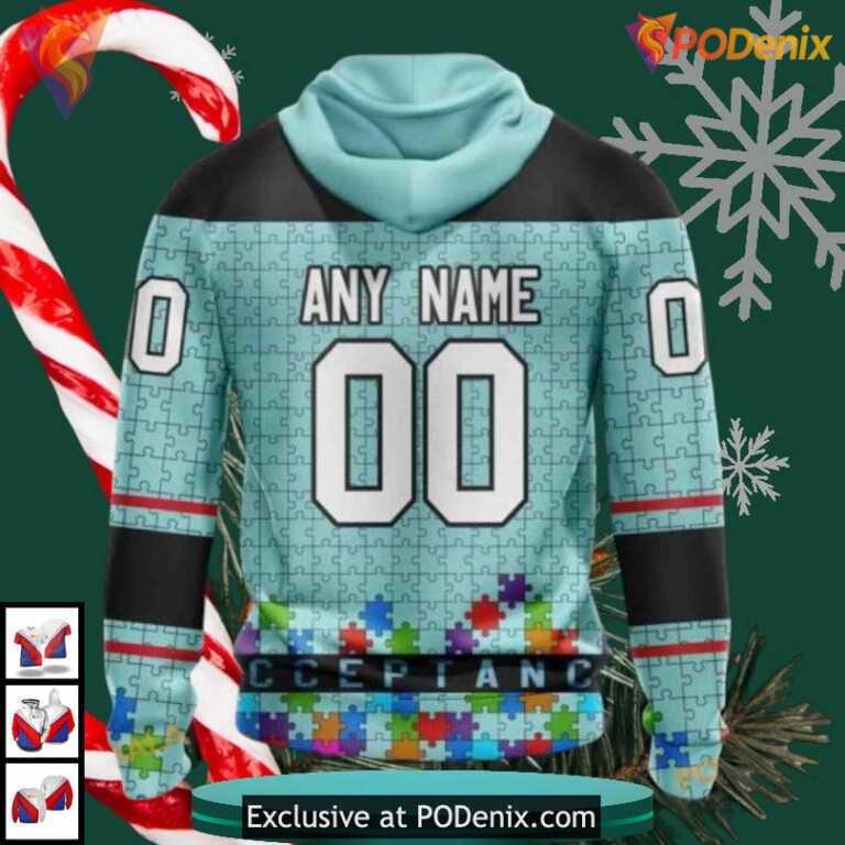 Autism Awareness Hockey Tribute Edition NHL Seattle Kraken Pullover Hoodie 3D - 1