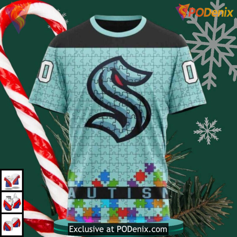 Autism Awareness Hockey Tribute Edition NHL Seattle Kraken Pullover Hoodie 3D - 2